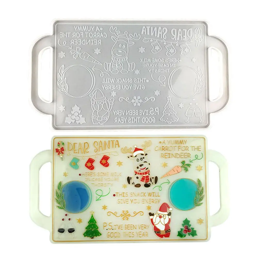 

Christmas Tray Silicone Mold DIY Christmas Tea Cup Tray With Handle Storage Crystal Epoxy Resin Mold Xmas Home Decoration