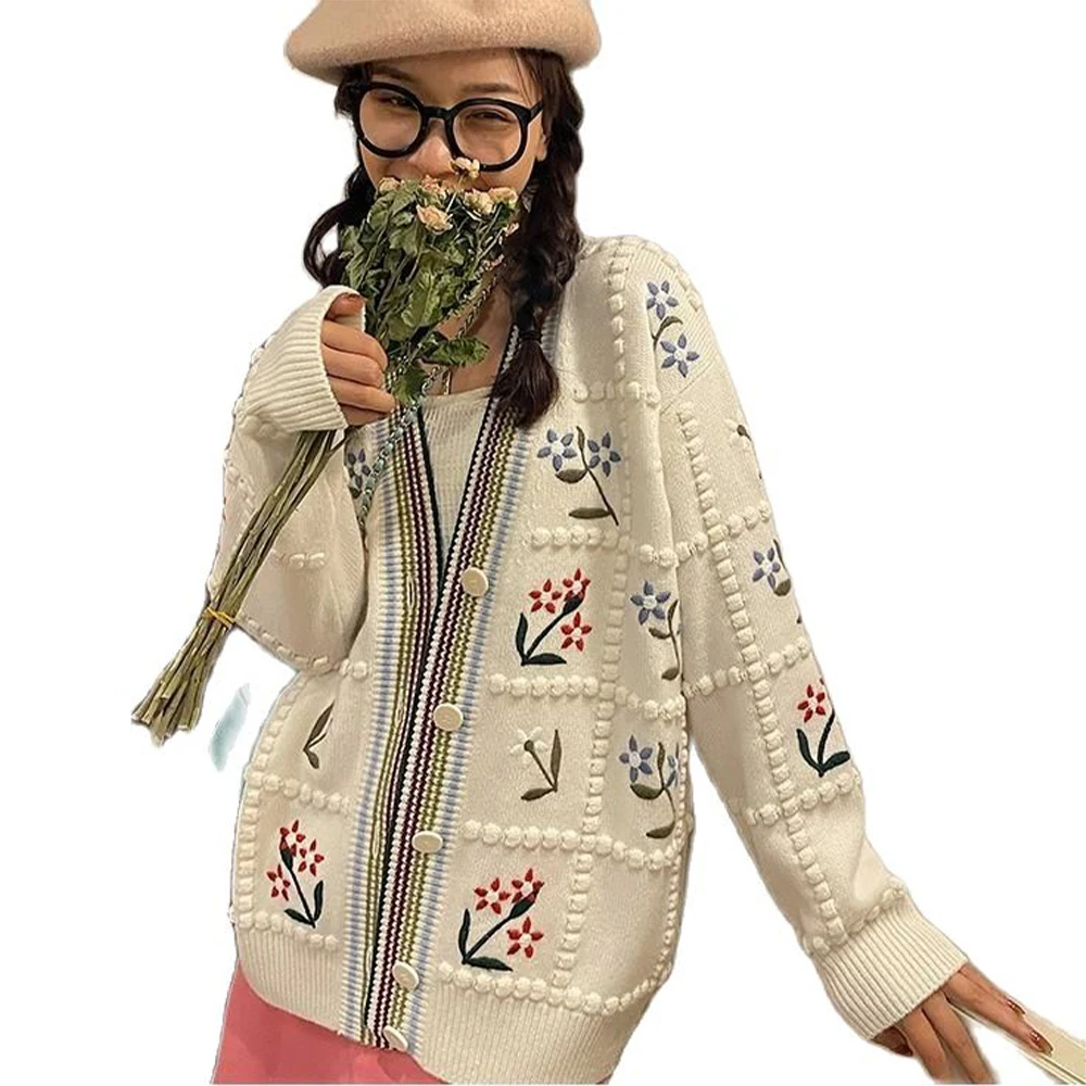 

Высокое качество кардиган ретро женский свитер пальто 2021 осень Горячая Распродажа Новый японский стиль ленивый стиль Свободный вязаный То...