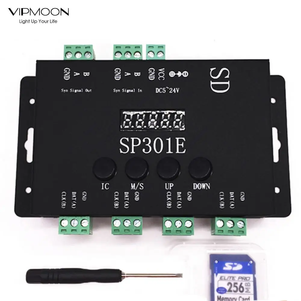 

VIPMOON SP301E Programmable SD Card 4 Way Output Controller DC5V-24V for Addressable ws2811 ws2812 LED Strip Light