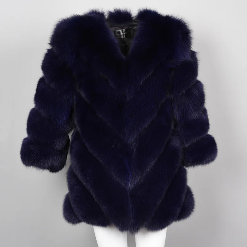Navy Jancoco Max Lady модное зимнее теплое длинное пальто из натурального Лисьего меха, женская верхняя одежда из натурального меха, Новое поступление S7152 - Цвет: Navy