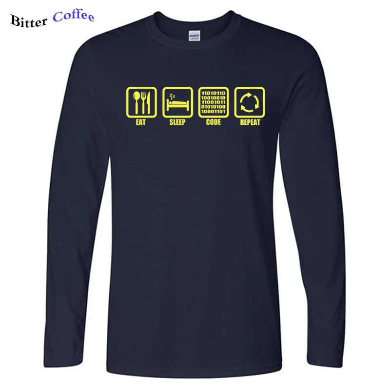 

Autumn Hot Sale Clothing Eat Sleep Code Repeat Gift For Programmer Hacker T Shirt Men Cotton Long Sleeve T-shirt Top EU Size