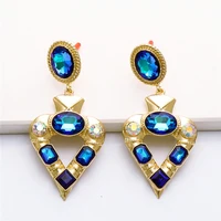 2021 brand hot colorful crystal heart shaped drop dangle earrings for women charm large long statement pendant earrings jewelry