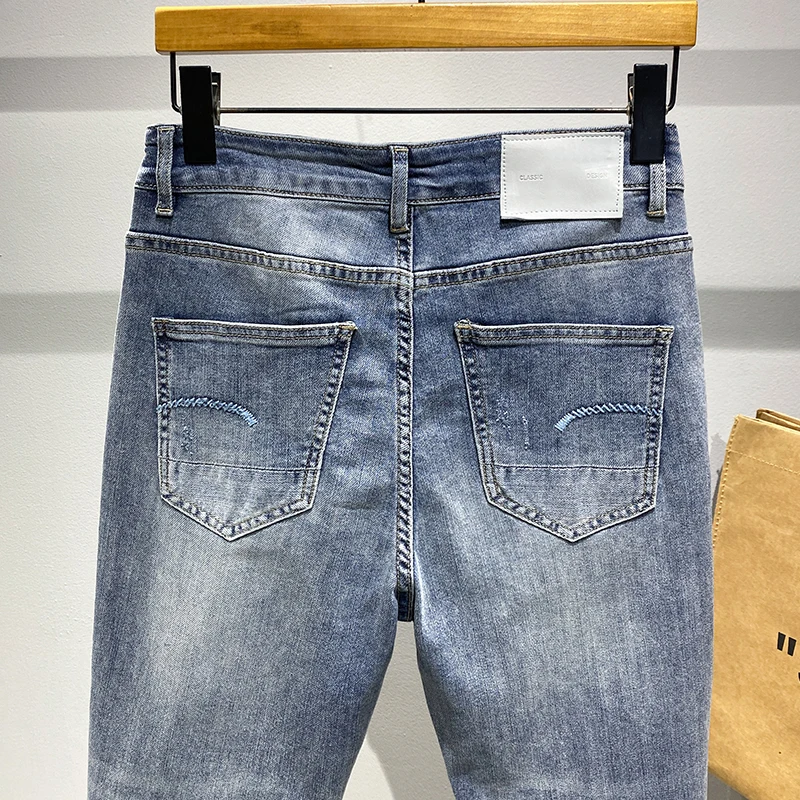 Мужские джинсы брендовые светло-голубые шаровары мужские укороченные брюки