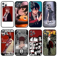 chainsaw man phone case for iphone 11 12 13 pro max black silicone case for iphone xr xs x se 6 6s 7 8 plus