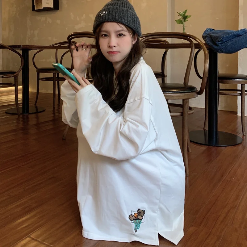 Женская футболка с длинным рукавом свободная в стиле Харадзюку Корейском |