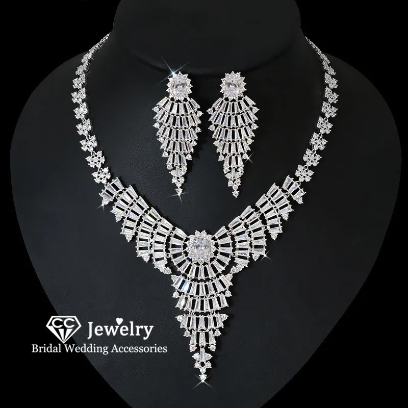 

CC Bridal Jewelry Set for Women Wedding Accessories Engagement Bijoux 100% Handmade Necklace Earrings Sets 2 PCS S925 Gift HL073