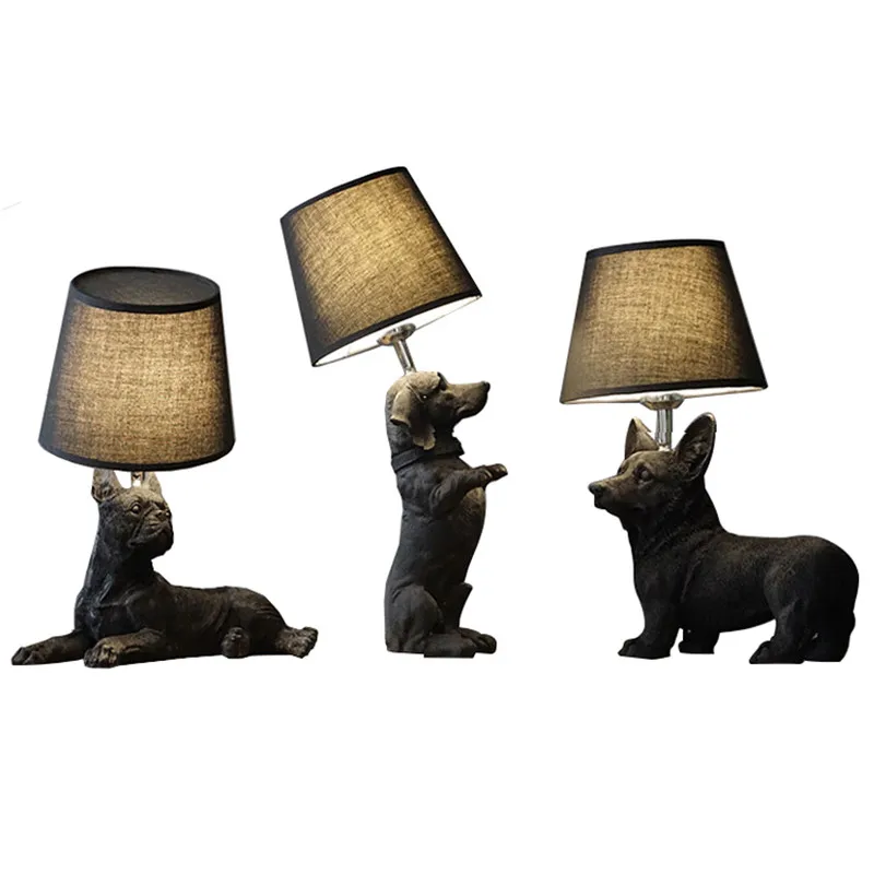 

North Europe retro bedroom bedside lamp creative study decorative lamp children's room animal puppy resin table lamp