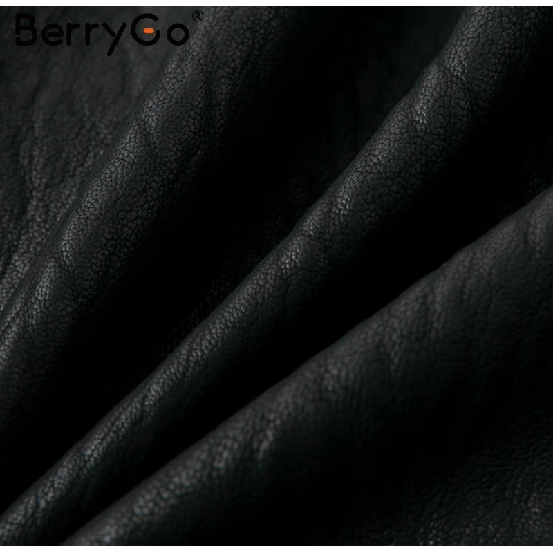 BerryGo Женская куртка из искусственной кожи, пальто с v-образным вырезом и галстуком-бабочкой, мотоциклетная Женская верхняя одежда, Бандажное пальто, высокая уличная Женская Черная Куртка