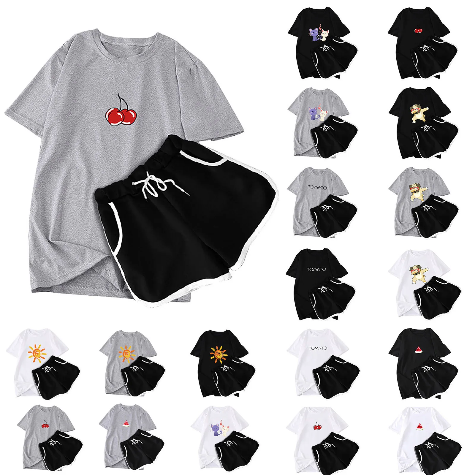 

2021 Casual Women's Two Pieces of Sets Homewear T Shirt Shorts Set Streetwear Short Sleeve Paneled T Shirt Shorts بانت الدعاوى