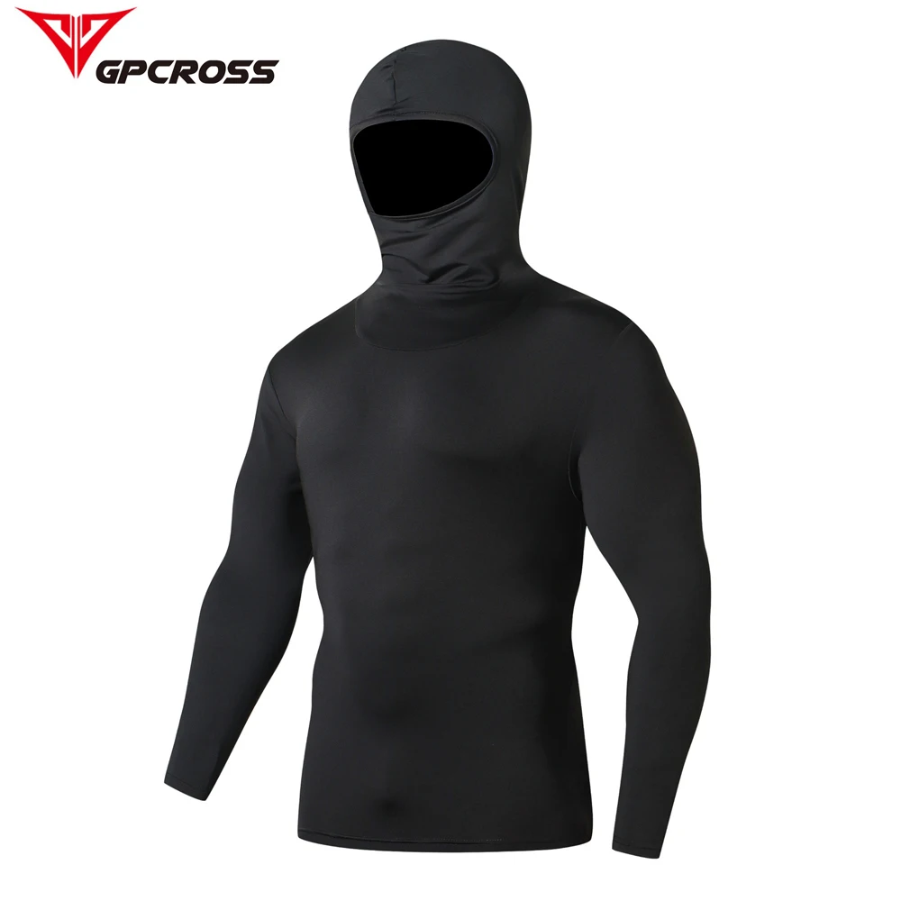 Men Thermo Underwears Motorcycle Skiing QUICK-DRY Base Layers Tight Tops Mask Motorbike Riding Hooded Clothing