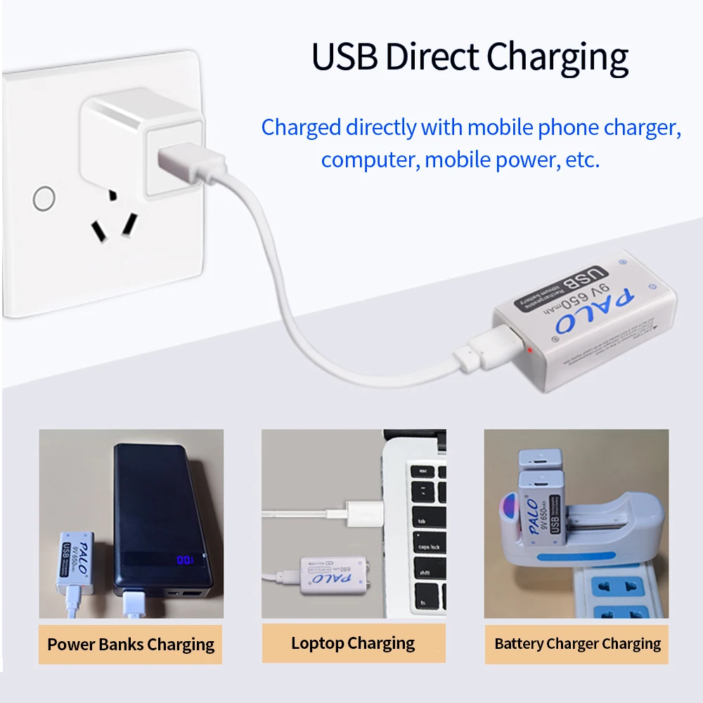 PALO 4 шт USB 9V 6F22 650 mAh перезаряжаемая батарея 9 вольт 650 mAh литий-ионная liion Быстрая зарядка батареи