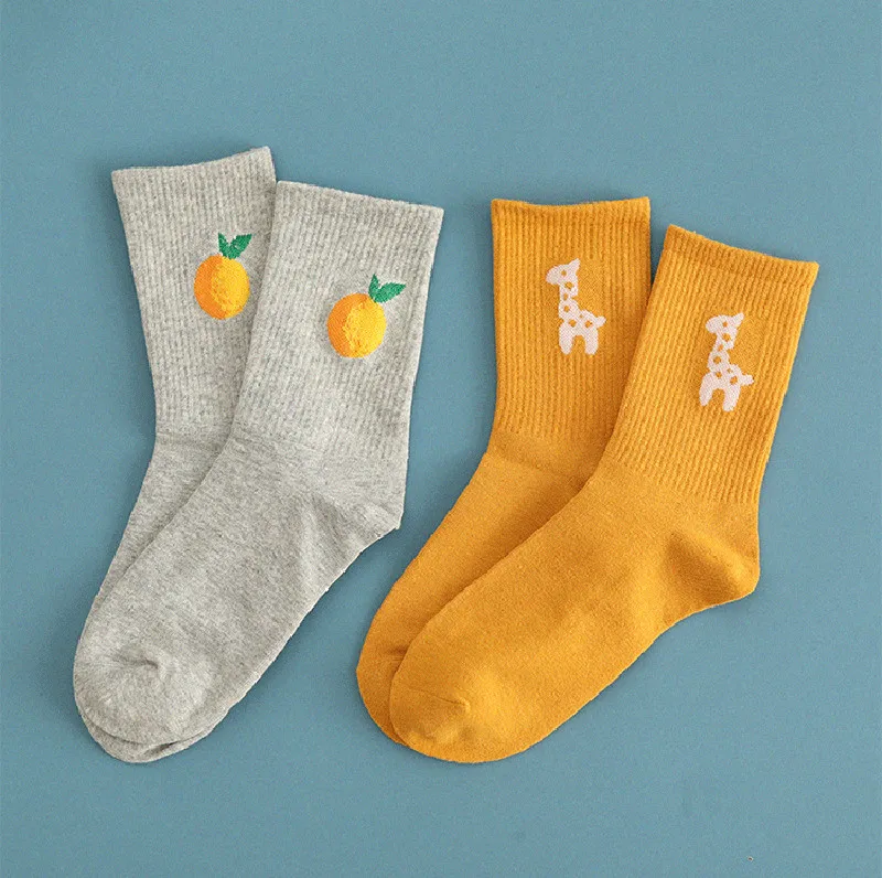 

1Pairs winter warm animal socks for women korea Harajuku Funny Avocado Peach Embroidery Socks Cute Cartton Ladies Sock Gifts