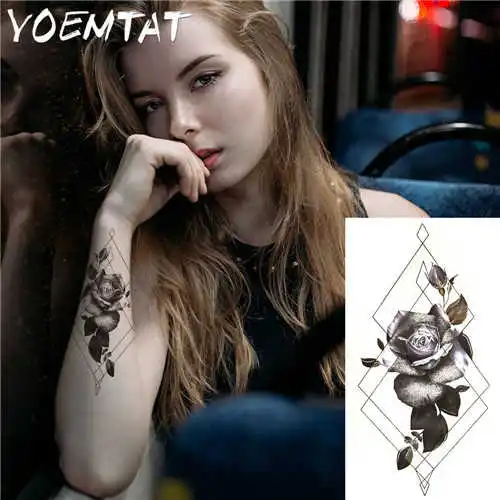 

Waterproof Temporary Tattoo Sticker Pink Lotus Rose Lace Flowers Flash Tattoos Snake Dragon Body Art Arm Fake Tatoo Women Men