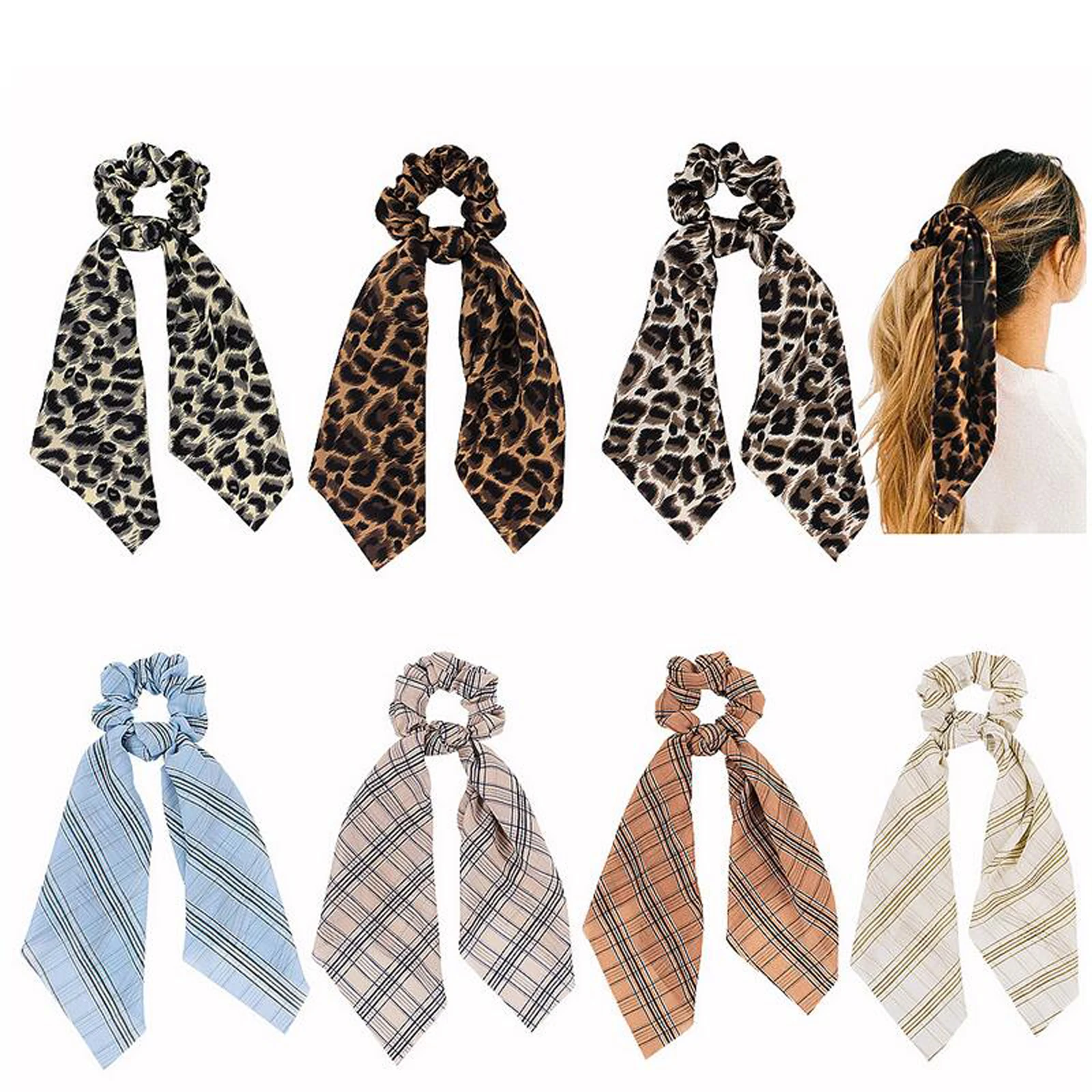 

New Arrival Elastic Hair Band Scrunchies Women Bohemia leopard Hair Rope Ponytail Holder Headbands Hair Scarf