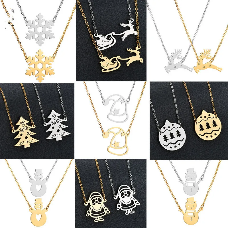 Модное рождественское ожерелье с подвеской для женщин из нержавеющей стали