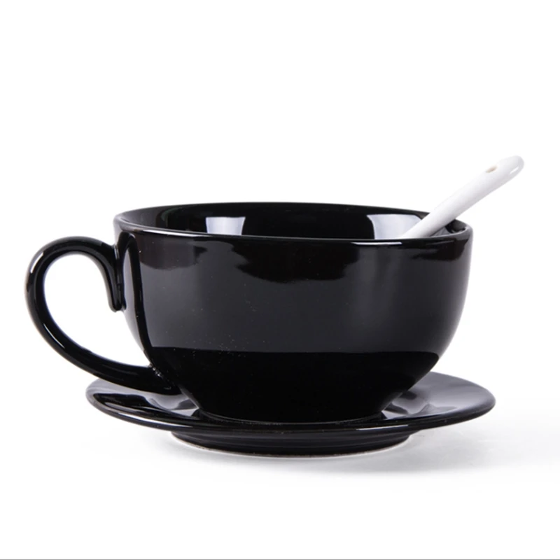 Черная Керамическая кофейная чашка блюдце ложка набор кружка для латте капучино