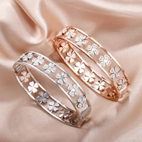womens crystal four leaf clover bracelet party bangle classic gold silver color stainless steel bracelet wedding gifts jewelry