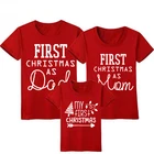 1 шт., футболка с надписью First Christmas As Mom Dad забавная Рождественская футболка для всей семьи Красная футболка с короткими рукавами для мамы и папы