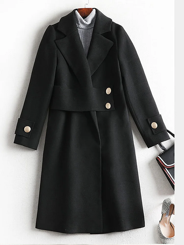 

The Latest 2020 Autumn Aand Winter Wear Black Psize Woolen Classic Elegant Thin Coat