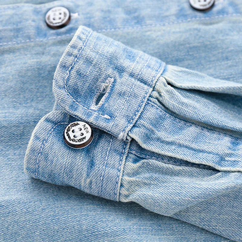 2019 Fashion Letter Print Boys Jeans Shirt Children's Clothing Kids 100% Denim Cotton Long Sleeve Shirts for 2-8Y | Детская одежда