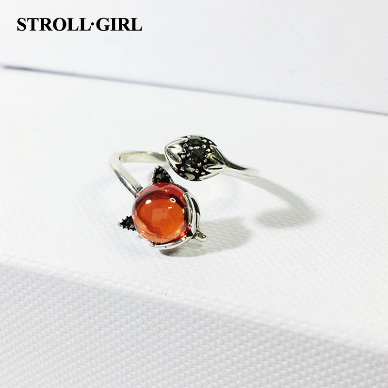 StrollGirl,, винтажное серебро 925, красный камень, лиса, палец, кольца, открытый размер, для женщин, модное ювелирное изделие, на продажу