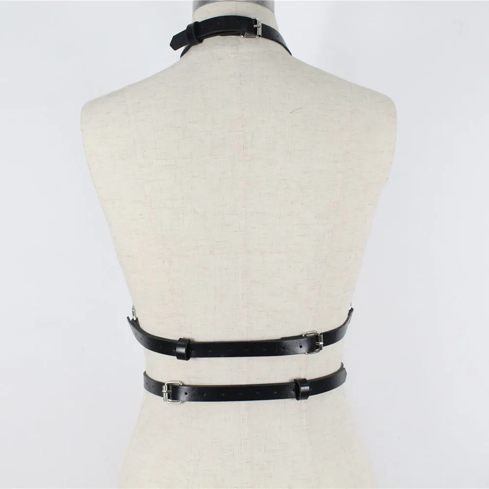 

Sexy Underwear 2 Piece Leather Harness Set Garter Belts Women Straps Bra Garter Body Belts Waist To Leg Body Bondage Cage Fetish