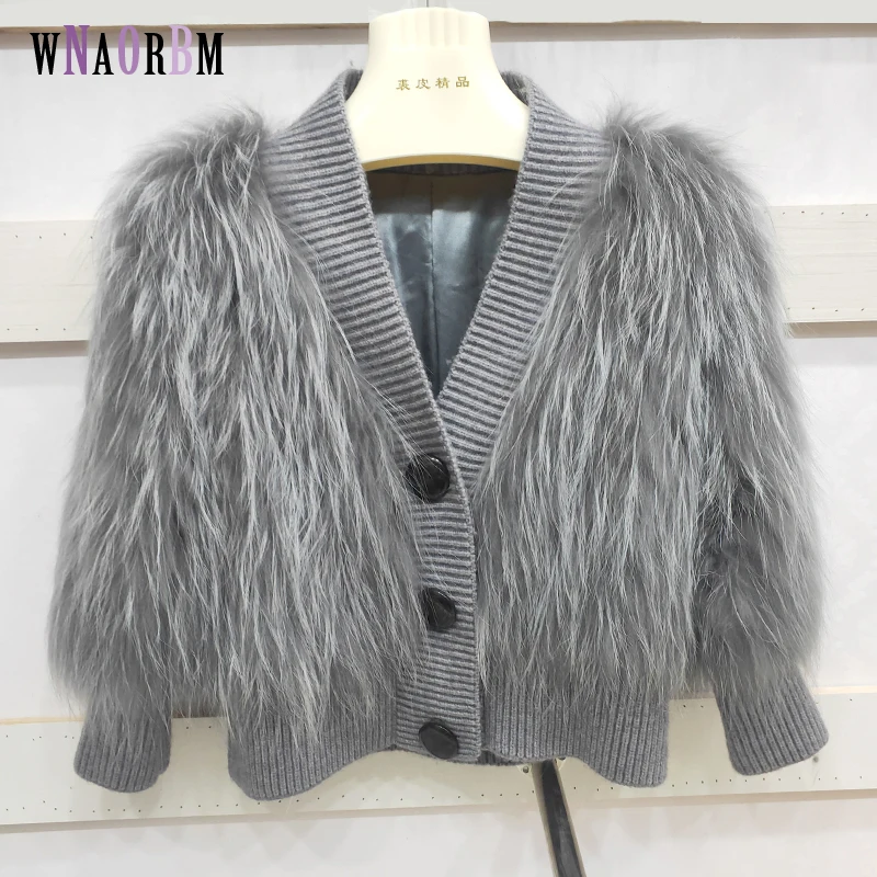Raccoon  fur knitting coat 2022 new real fur coat women's clothing autumn and winter natural fox fur coat