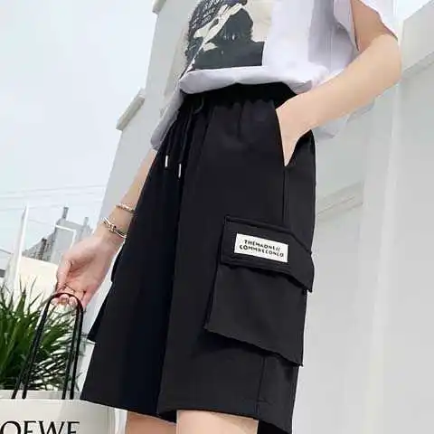 

Ins overalls women's high waist students' Korean loose Capris men's summer straight trend casual sports shorts