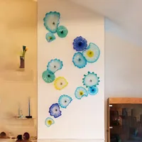 Nordic Murano Flower Plates Wall Deco Lamps Hotel Projects Arts Living Room  Red Amber Blue Yellow Turquoise Color 8 to 18 Inche