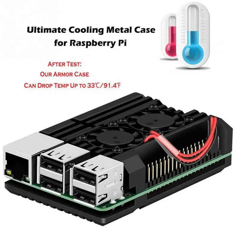 Fit For Raspberry Pi 4 Model B Case Protective Armor Metal Box Shell Enclosure Radiating Plate w/ Cooling Fan | Автомобили и