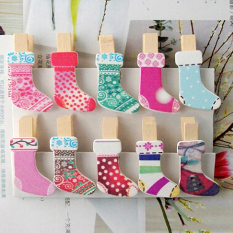 10 шт. небольшой зажим ручной работы деревянный мультфильм рождественские чулки