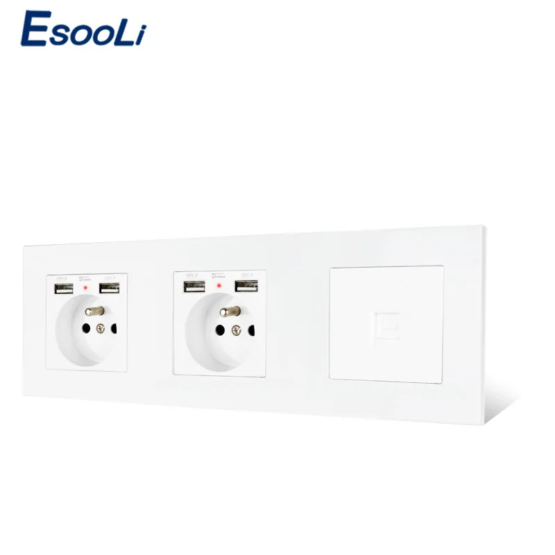 Пластиковая двойная французская стандартная розетка ESOOLI для ПК с 4 USB-портами