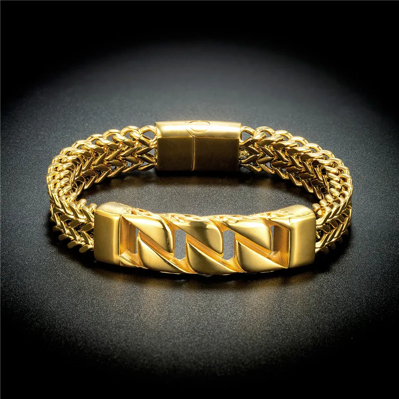 

2021 Trendy Men's Jewelry Black Mamba Animal Snake Shape Stainless Steel Bracelet Double Chain Magnet Clasp Bracelets for Men