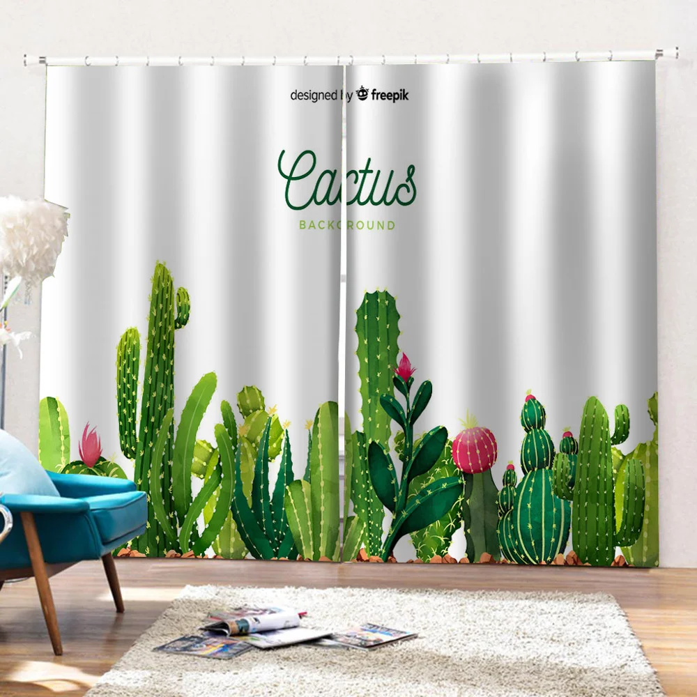 Window Curtain green cactus Curtains For Living Room Bedroom Modern Brief Kids Cortain Drapes Home Decor | Дом и сад