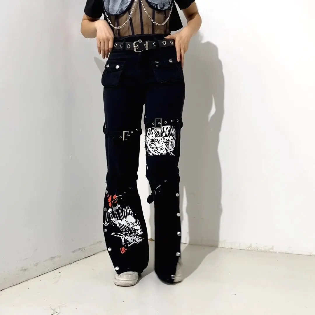 

CGC женские джинсы с высокой талией Y2K весна-осень 2022 женские прямые джинсовые брюки корейские модные широкие мешковатые джинсы женские брюк...