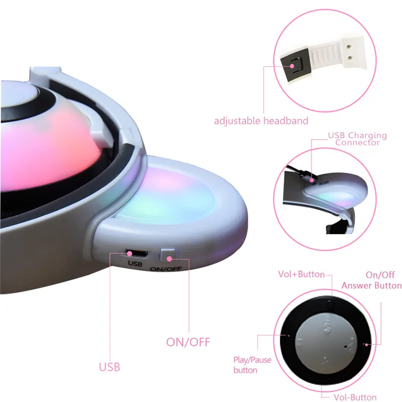 Bluetooth-наушники Беспроводные наушники для детей LIMSON Bear Ear Heads LED Light Мигающий 3,5-мм штекерный кабель с микрофоном, совместимый с электронным устройством BL109