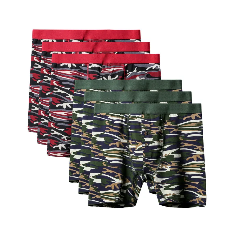 6Pcs A1145 Mix A21 6 шт./лот, качественное Мужское нижнее белье размера плюс, камуфляжное нижнее белье, боксеры для мужчин, длинные ноги, хлопковые боксеры, шорты для мужчин, s u-выпуклые мягкие трусы 6XL - Цвет: 6Pcs A1145 Mix A21