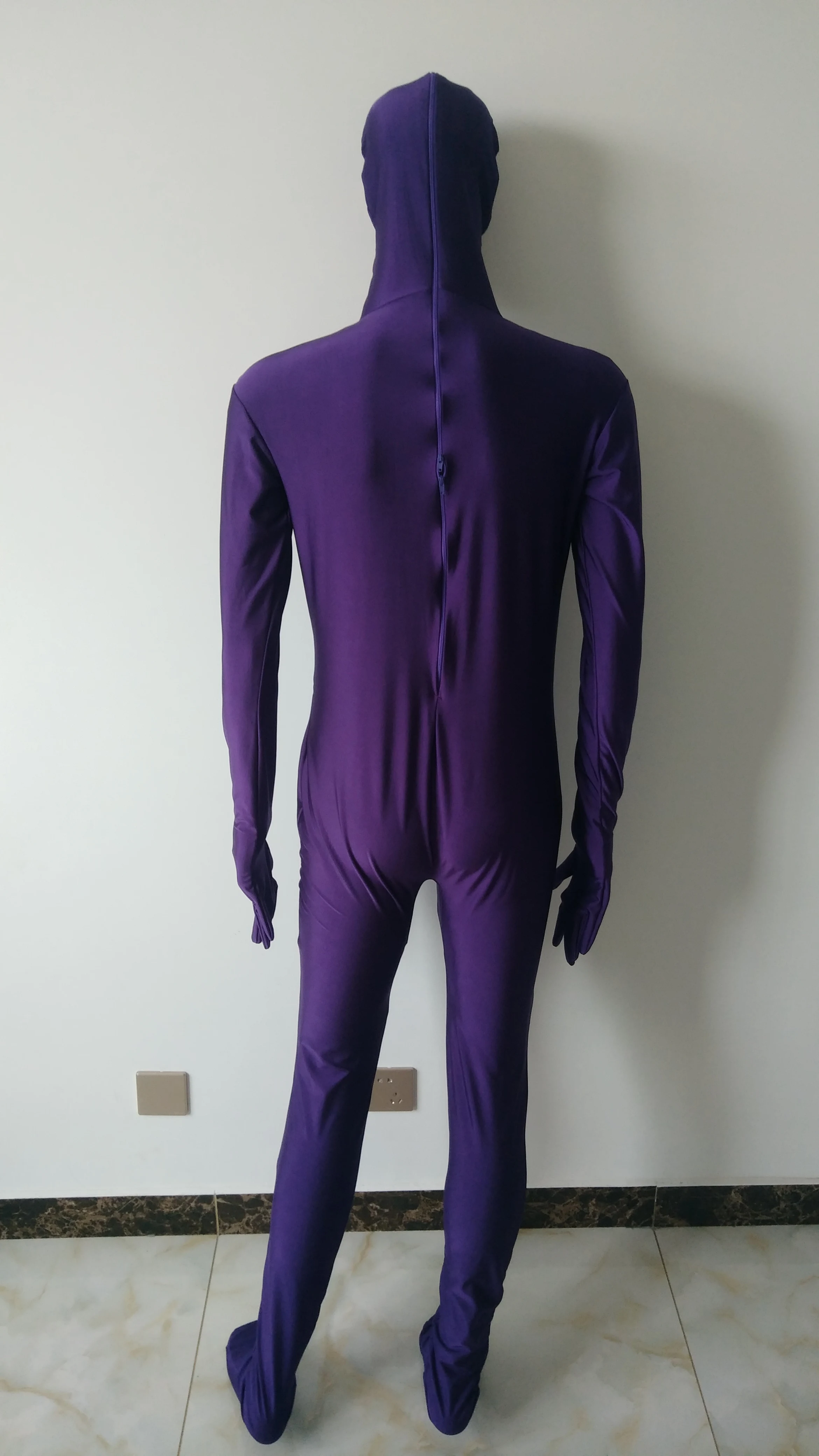 Мужской полный костюм из спандекса фиолетового цвета гимнастический унитард