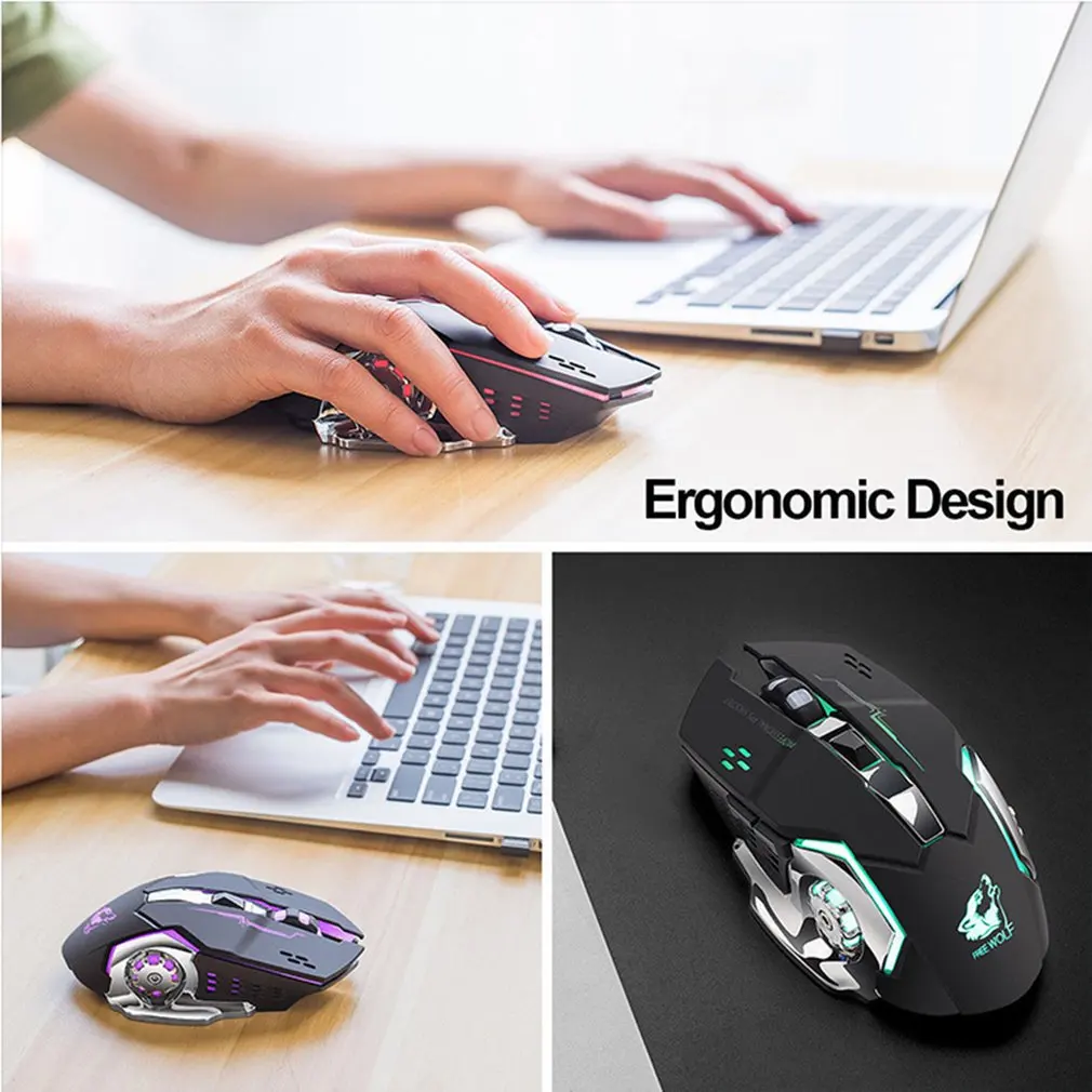 

X8 Super Quiet Wireless Gaming Mouse 2400DPI Rechargeable Computer Mouse Optical Gaming Gamer Mouse for PC Black