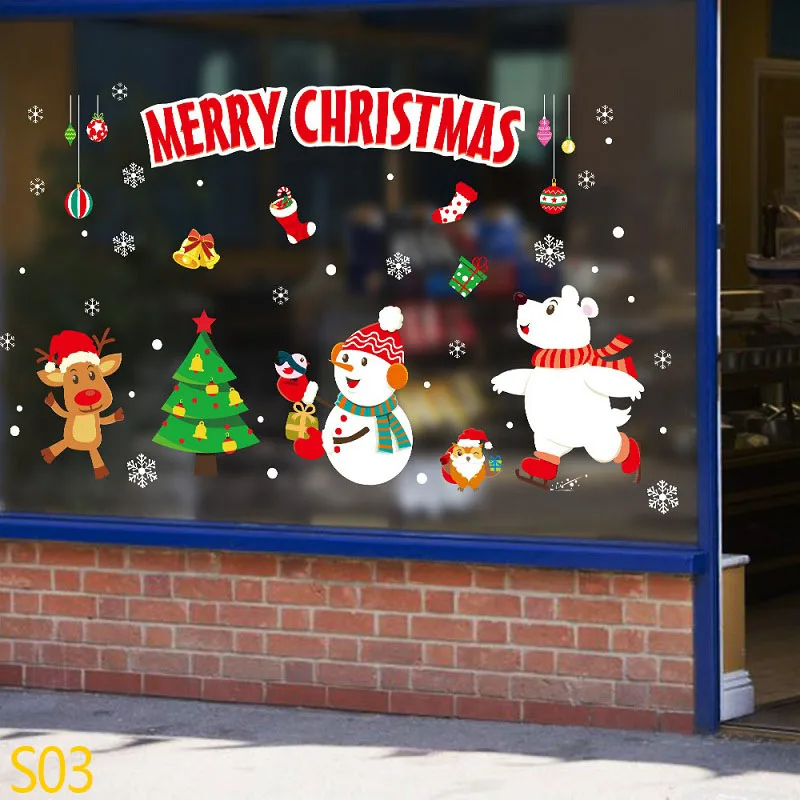 S03 Merry Christmas Snowflake Window Sticker Frozen Party Winter Wall Stickers DIY Happy New Year Xmas Decor Shop Window Ornaments - Color: S03