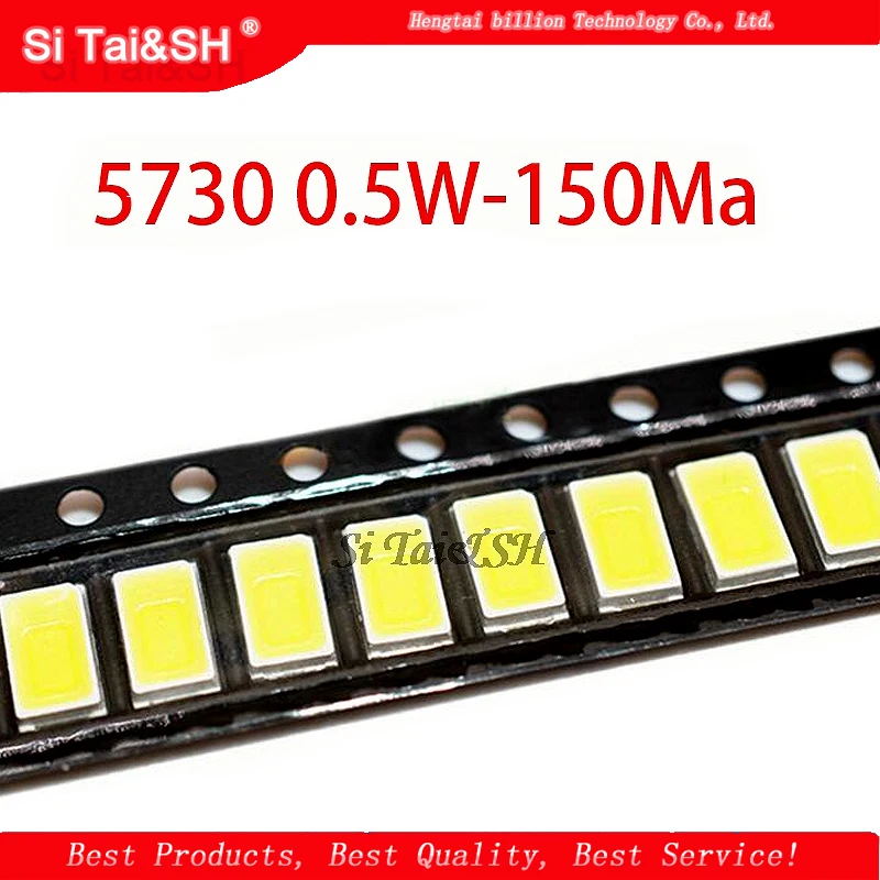 100 шт. 5730 0,5 Вт-150 мА 50-55 лм 5600K-6400K белый светильник SMD 5730 светодиодный 5730 Диоды (3,2 ~ 3,4 в)