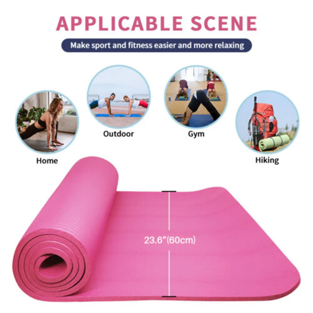 

10mm Thick Durable Exercise Yoga Mat Sport Fitness Pad Portable for Gym Home WHShopping