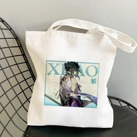 hot game genshin impact xiao canvas anime bag harajuku tote bag shopper large capacity women bag casual shoulder bag handbag