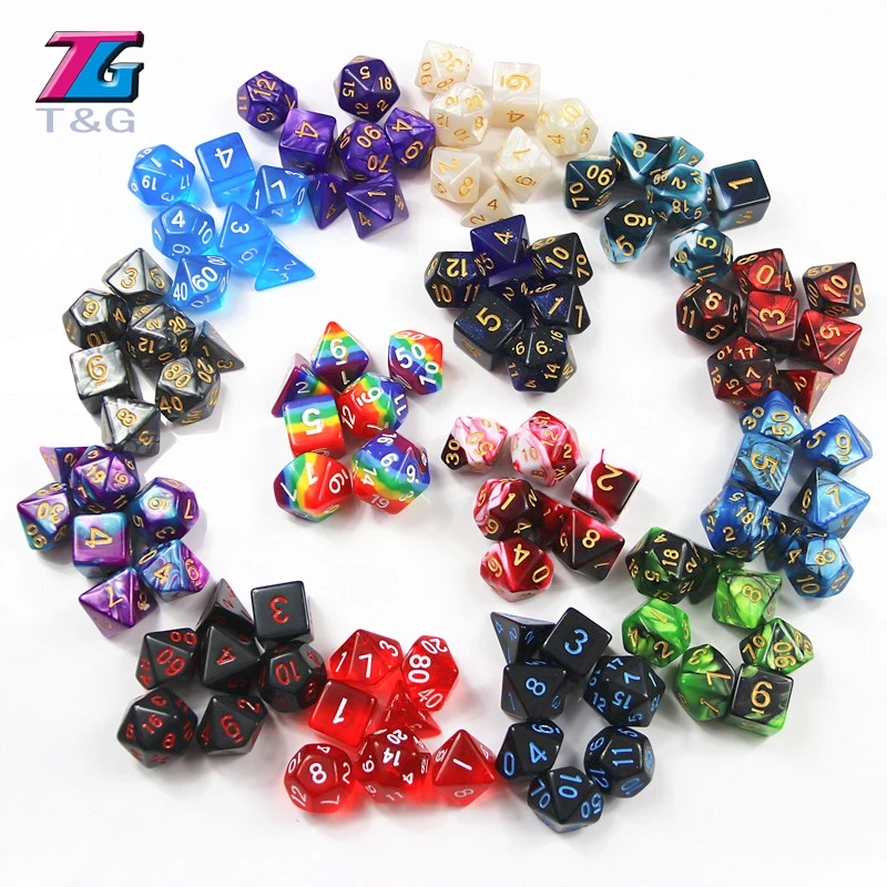 105 красочных игральных костей с черной сумкой T & G Rainbow 15 комплектов D4 D6 D8 D10 % D12 D20
