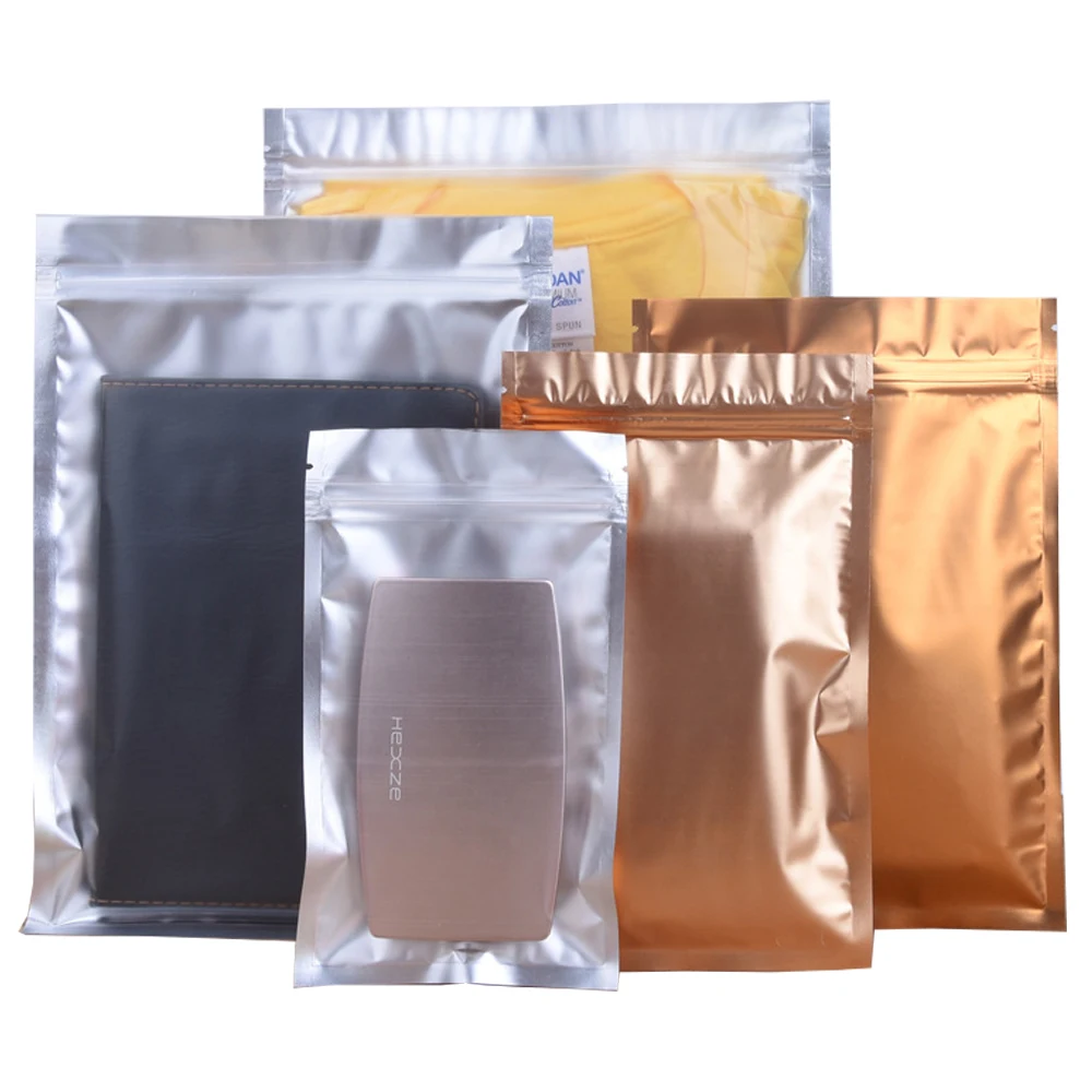 

1000Pcs Tear Notch Zip Lock Resealable Packaging Pouches Clear Gold Matte Aluminum Foil Self Seal Bag for Candy Cookies Nuts Tea