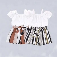 girl toddlers fashion clothing sets baby puff sleeve tops striped pattern short pants 2pcs suit summer casual outfits