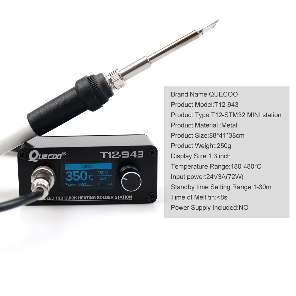 Мини T12-943 OLED-STM32 1,3 дюймов цифровой дисплей паяльная станция с DC24V3A US/EU источник питания и металлической ручкой и K наконечником