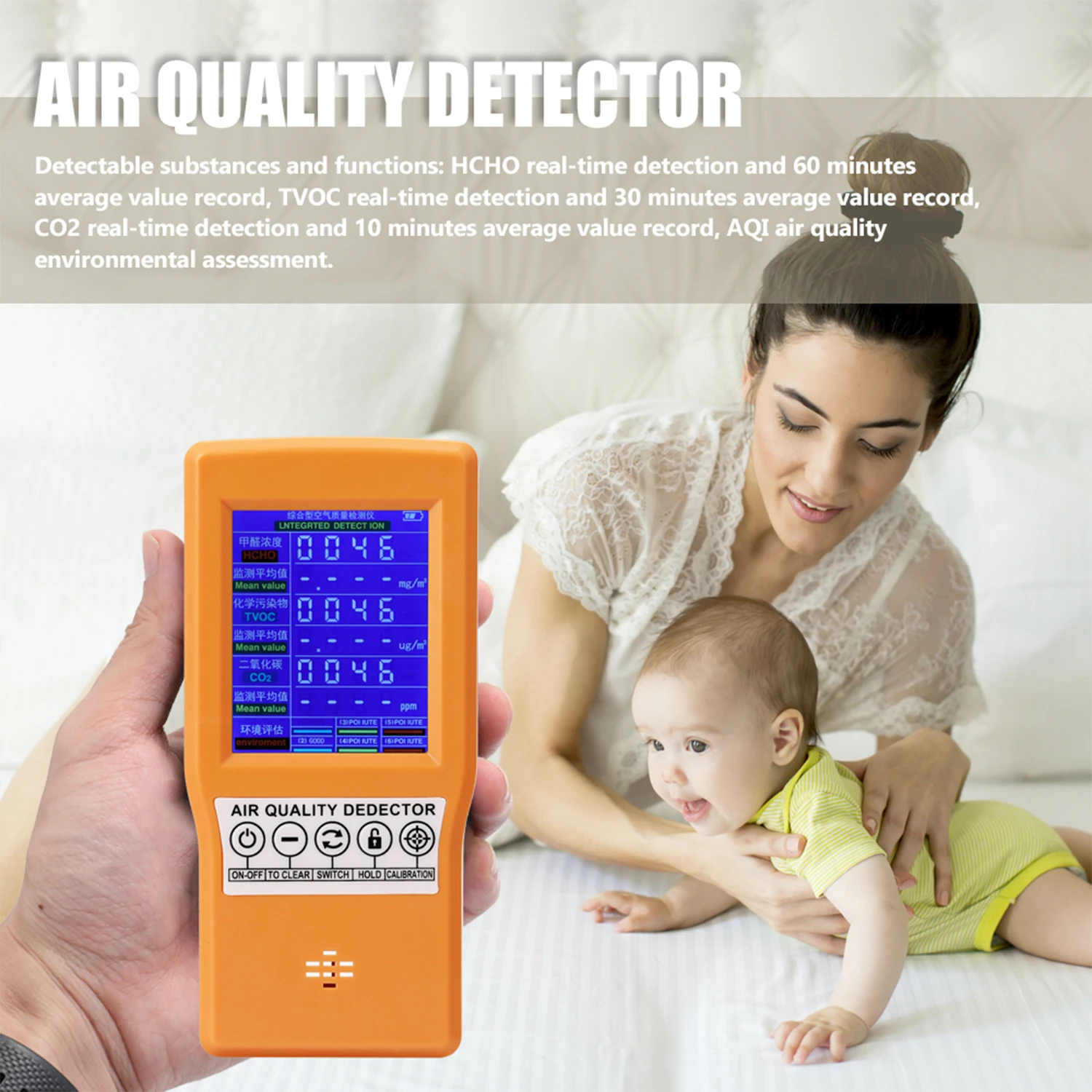 Многофункциональный цифровой дисплей высокой точности HCHO TVOC CO2 детектор