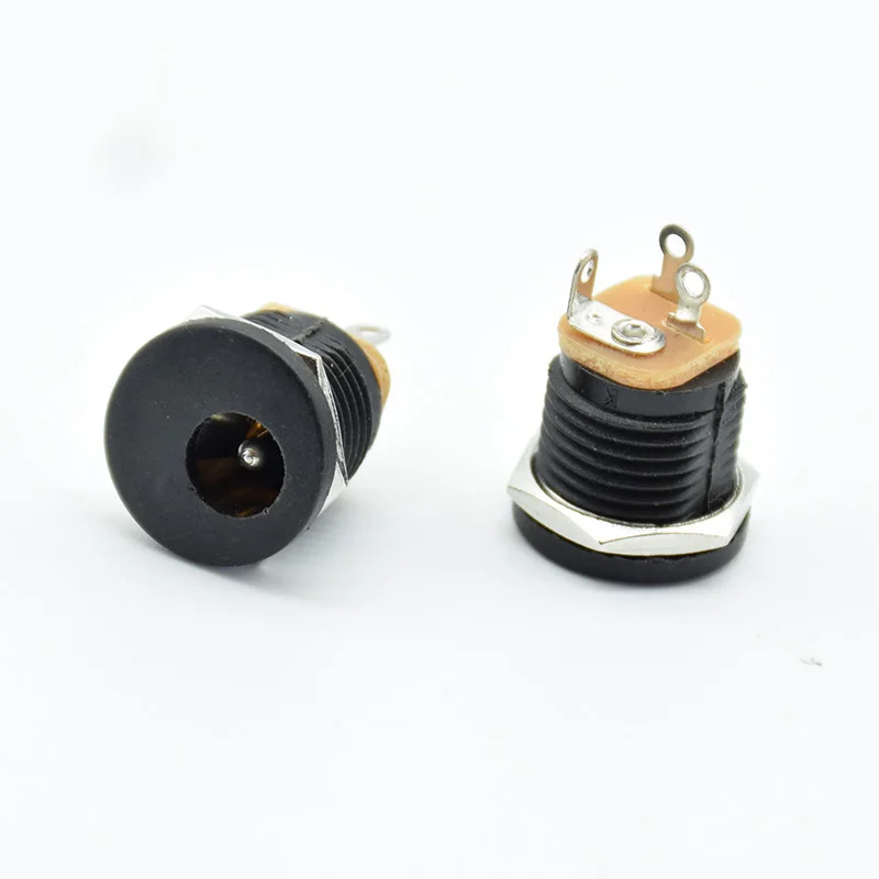 

10pcs DC-022 DC plug with nuts inner diameter 5.5mmx2.1mm pin power socket 5.5*2.1mm black