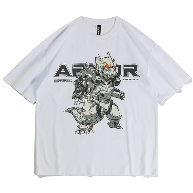

Summer New Trendy Brand Retro Digital Explosion Dragon Cartoon Printing Short-Sleeved T-shirt Men's Loose Couple Half-Sleeved T